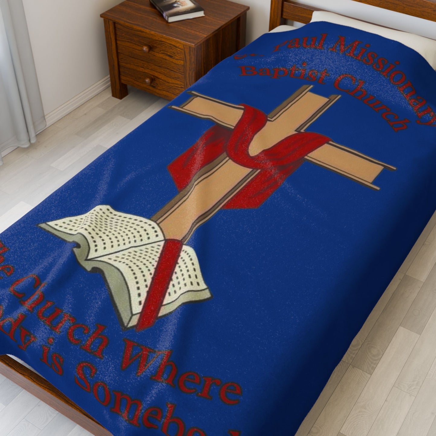 Church Cross Velveteen Plush Blanket – Dk Blue