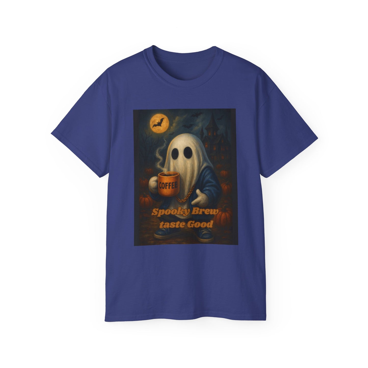 Spooky Ghost Coffee Cotton T-Shirt (Pumpkin Patch)
