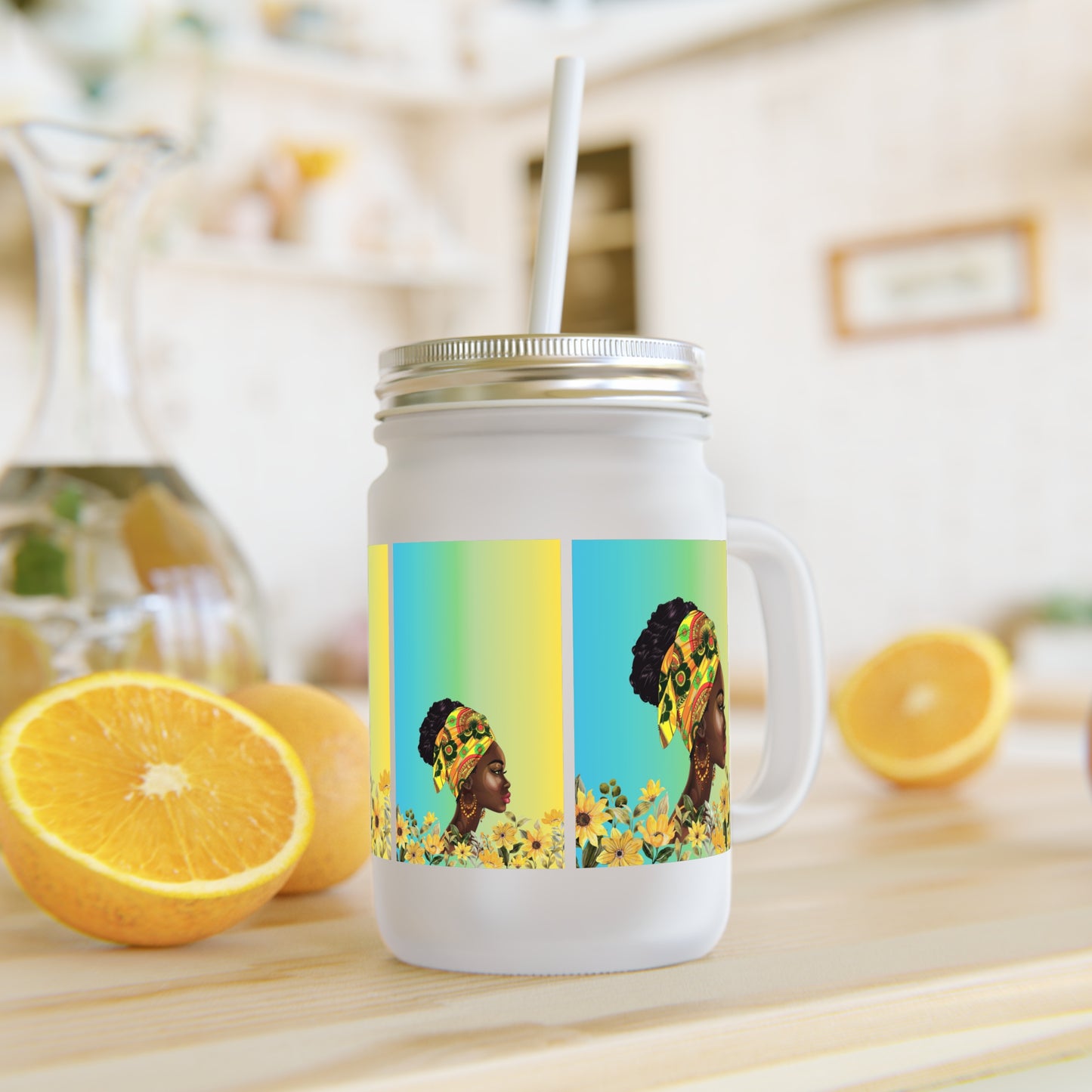 Queen Sunflower Mason Jar with Straw