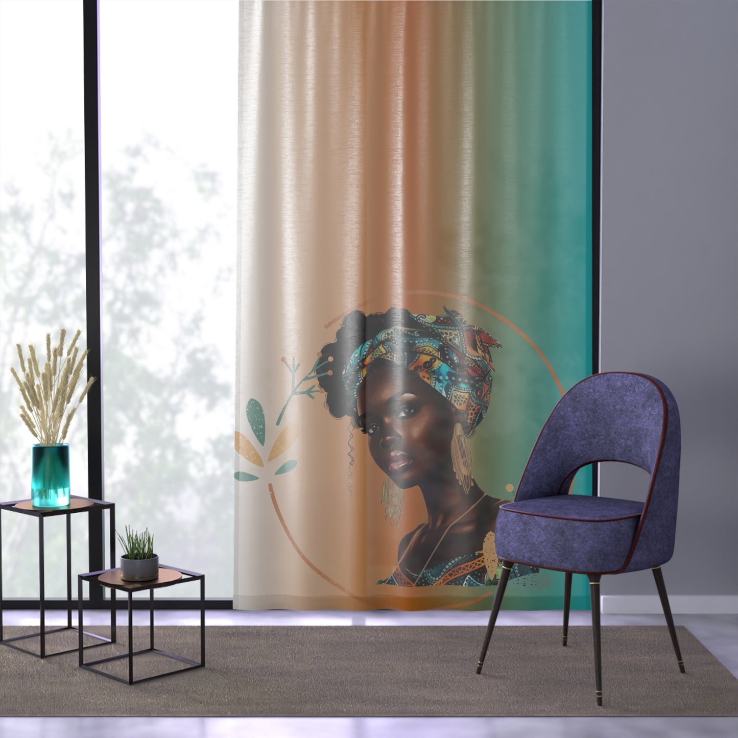 Queen Teal Window Curtain