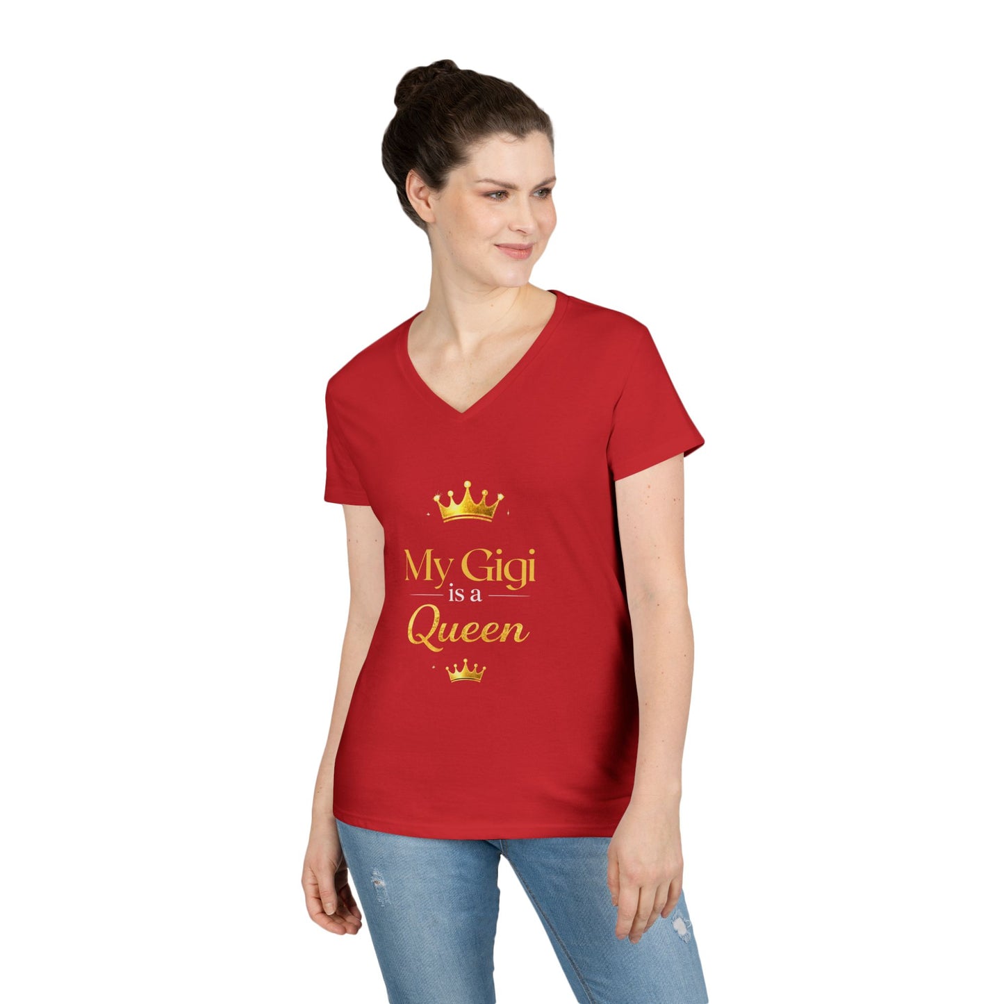 My Gigi Is a Queen V-Neck Tee (Purple)— Granddaughter Gift, Gigi Queen Shirt