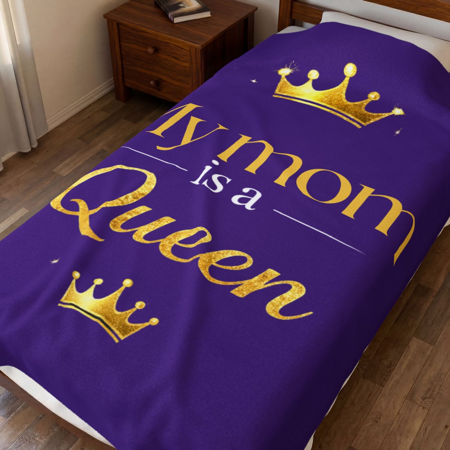 My Mom Is A Queen Velveteen Blanket — "My Mom is a Queen" Plush Mother's Day Throw