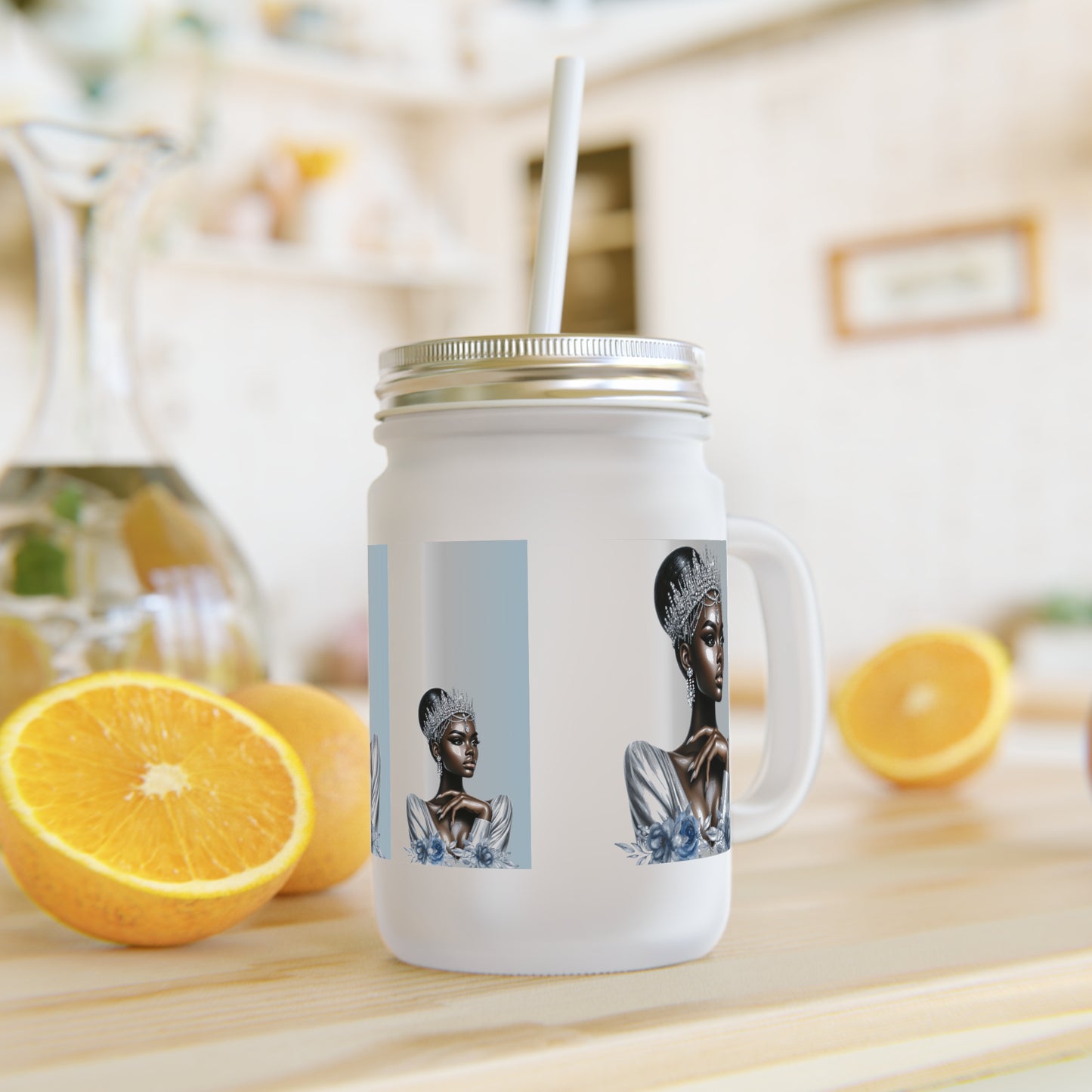 Queen Silver Mason Jar with Straw