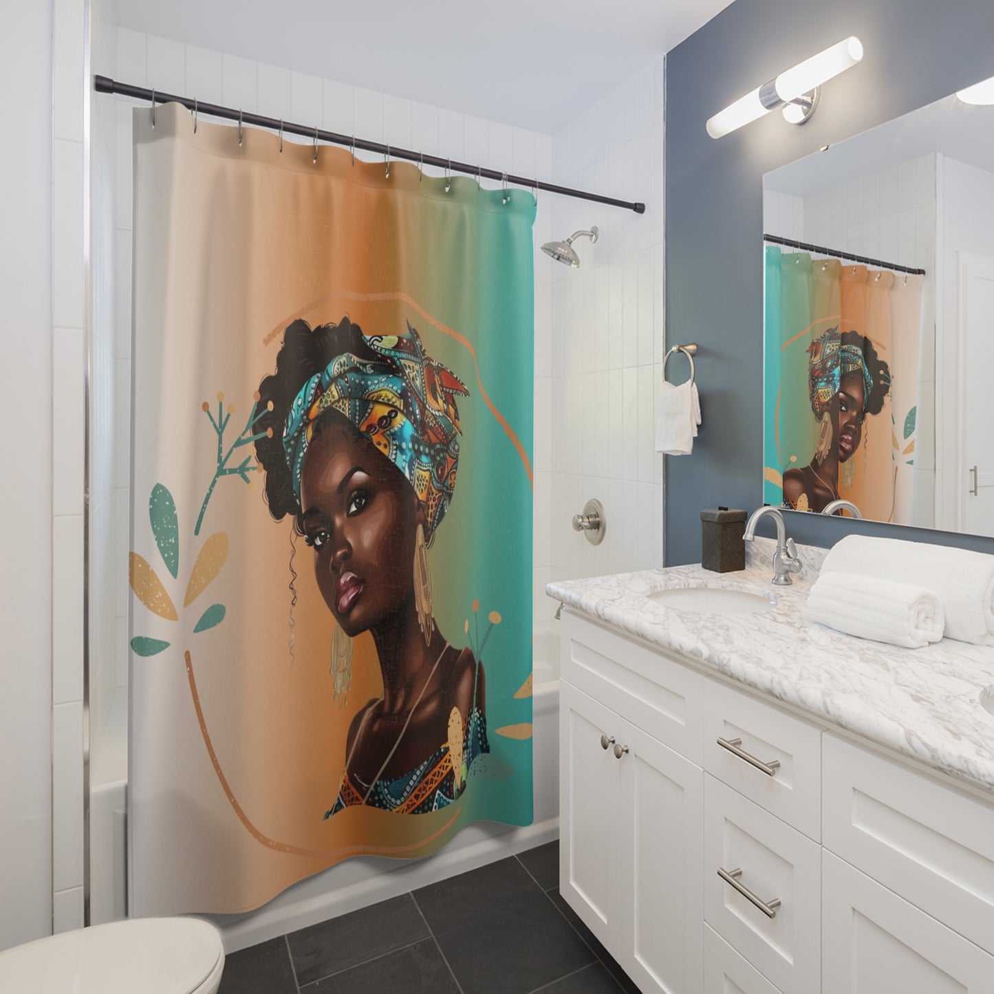 Queen Teal Shower Curtain