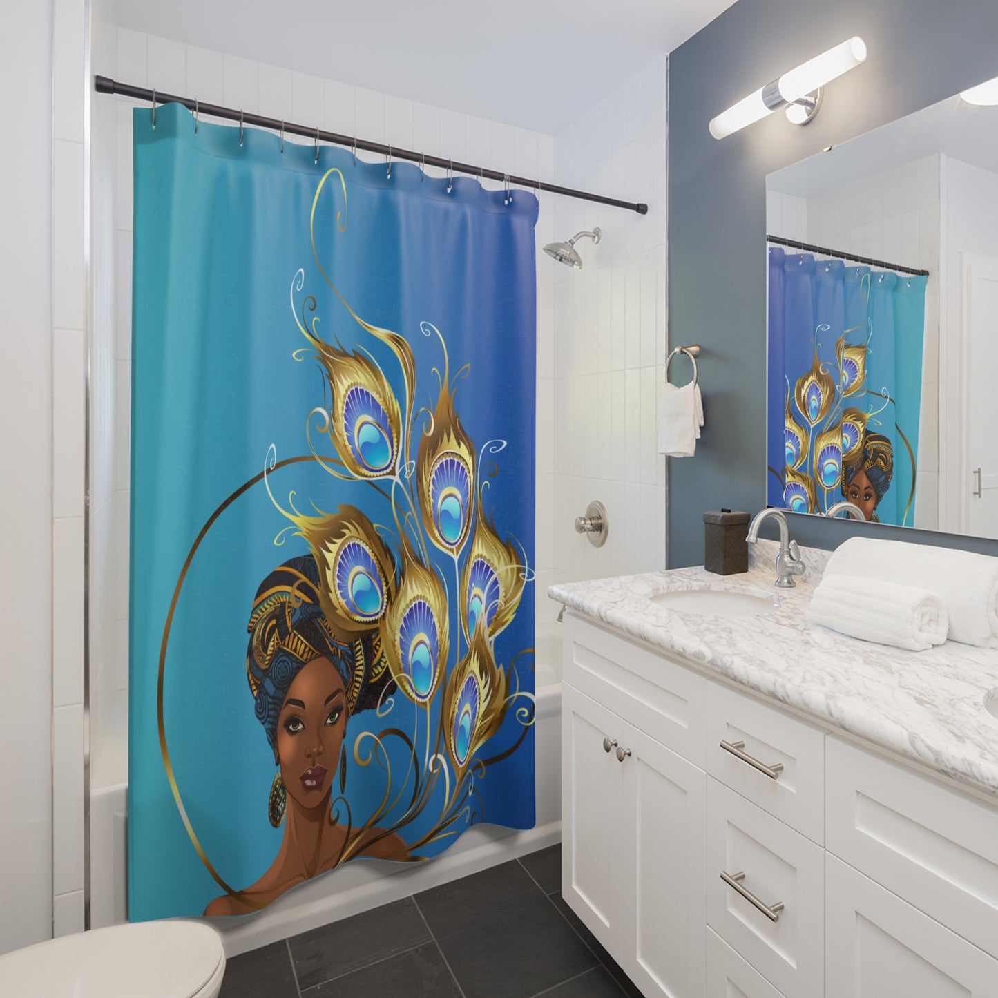 Queen Peacock Shower Curtain - Afrocentric Home Decor
