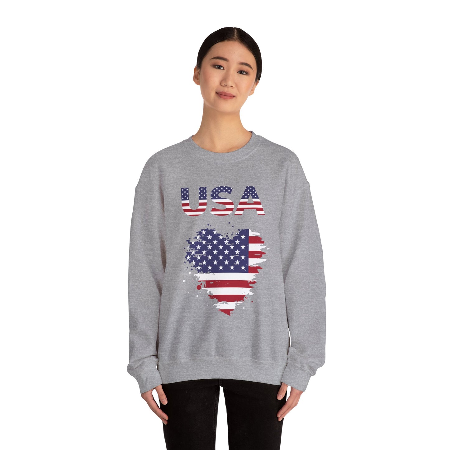USA Flag Heart Crewneck Sweatshirt — Patriotic American Graphic Pullover