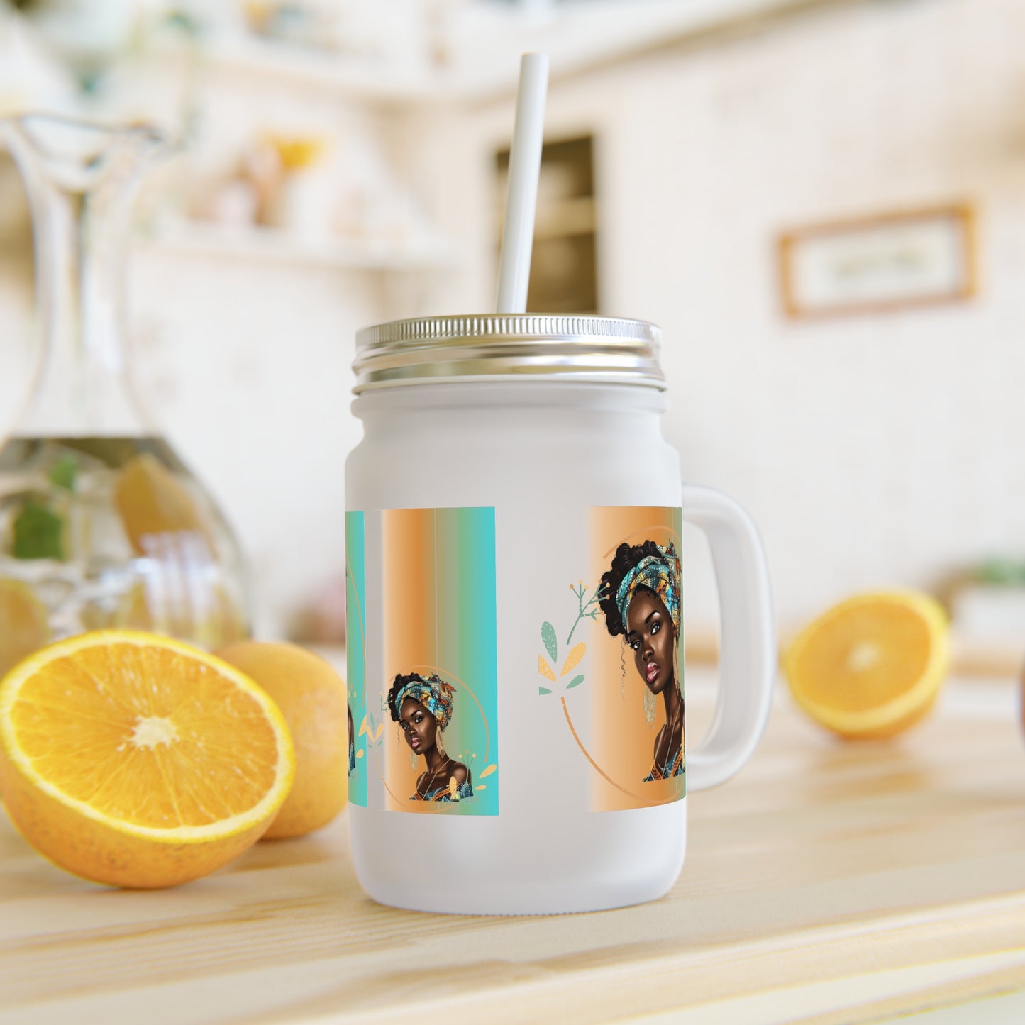 Queen Teal Mason Jar with Straw