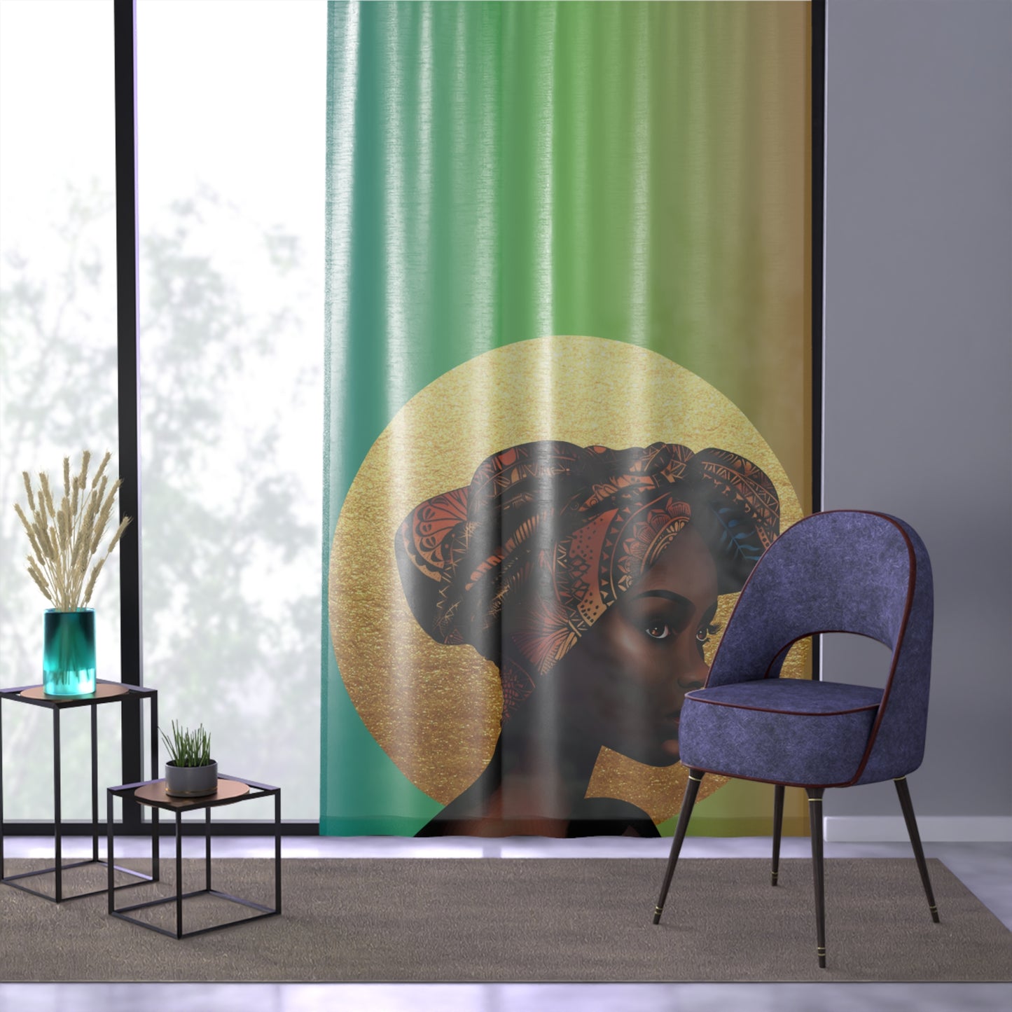 Elegant African Woman Window Curtain - Cultural Home Décor for Living Room