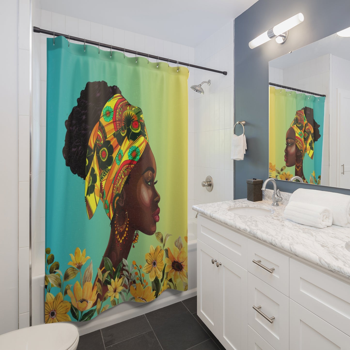 Sunflower Queen Shower Curtain - Colorful Floral Design for Modern Bathrooms