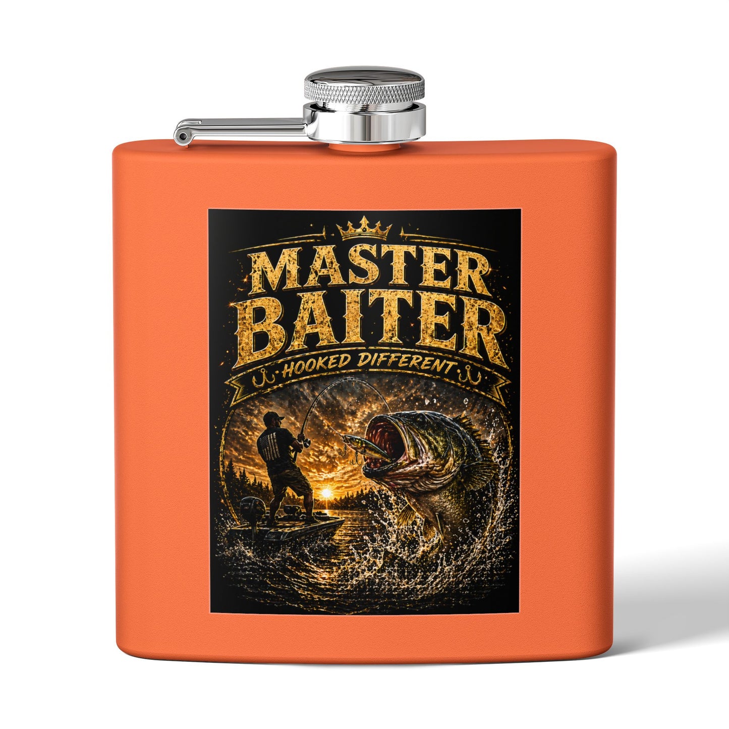 Master Baiter Fishing Stainless Steel Flask — 6oz Orange Hip Flask