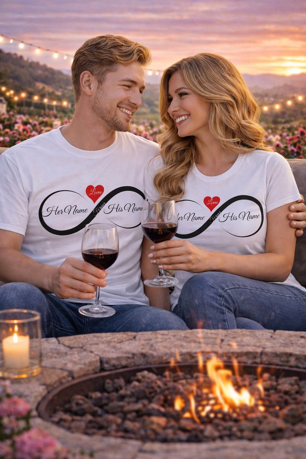 Infinity Heart T-Shirt — Personalized Names Inside Infinity Symbol (Couples Gift)