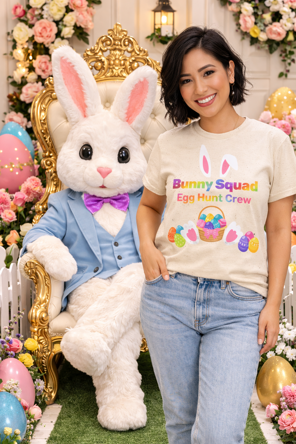 Bunny Squad Tee 2 — Easter Bunny Ears & Colorful Egg Basket Shirt