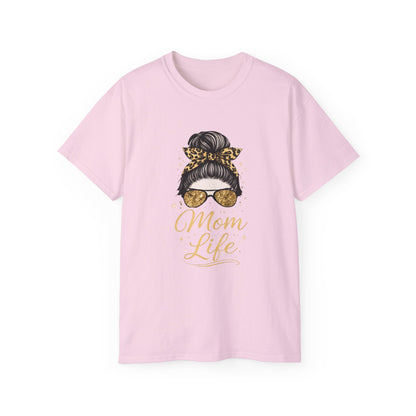 Mom Life Tee — Leopard Bun Graphic Cotton T‑Shirt