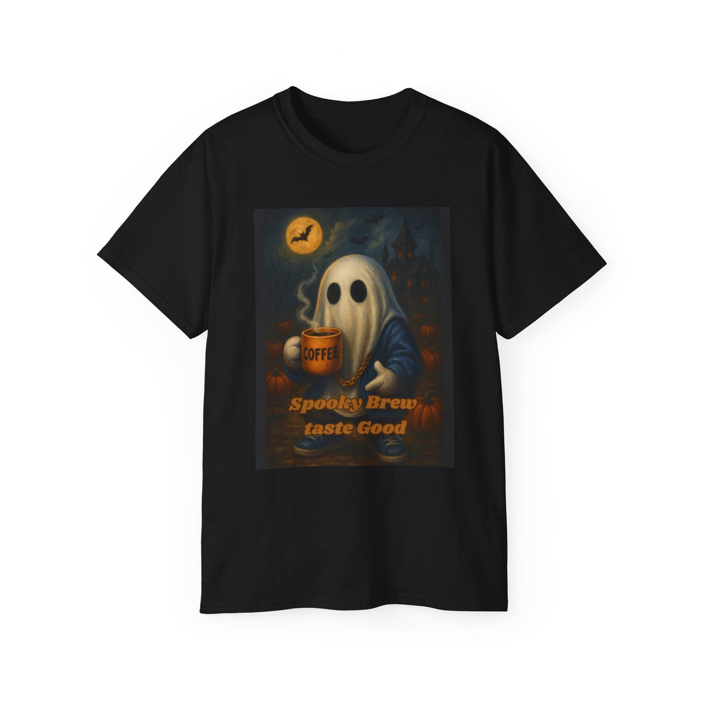 Spooky Ghost Coffee Cotton T-Shirt (Pumpkin Patch)