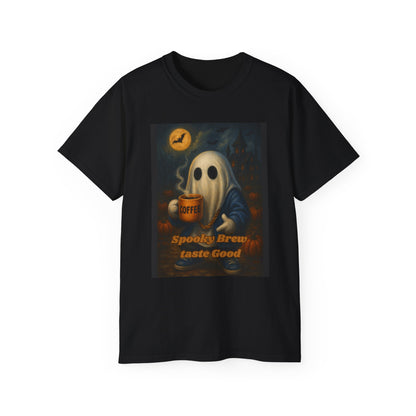 Spooky Ghost Coffee Cotton T-Shirt (Pumpkin Patch)
