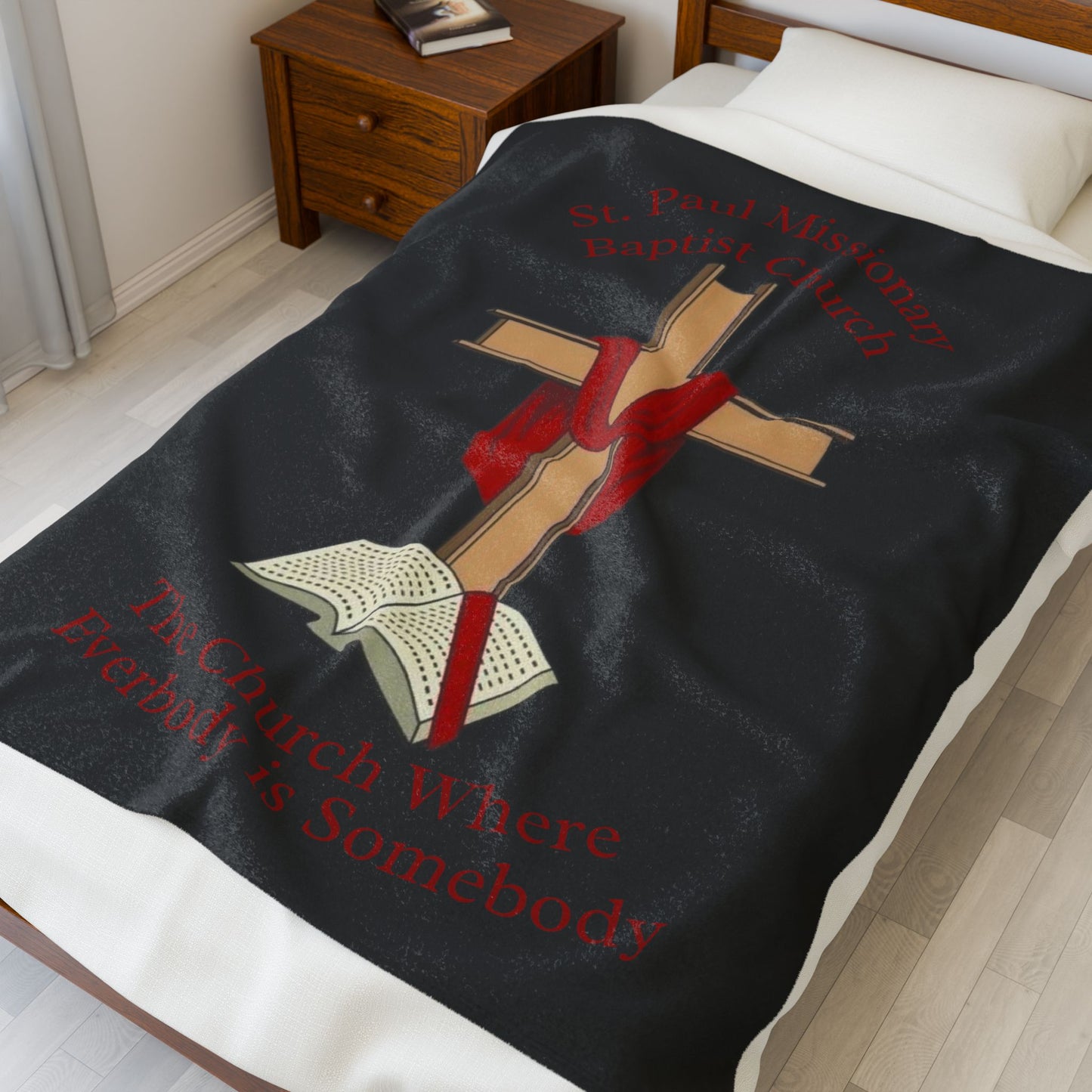 Church Cross Plush Blanket —Black