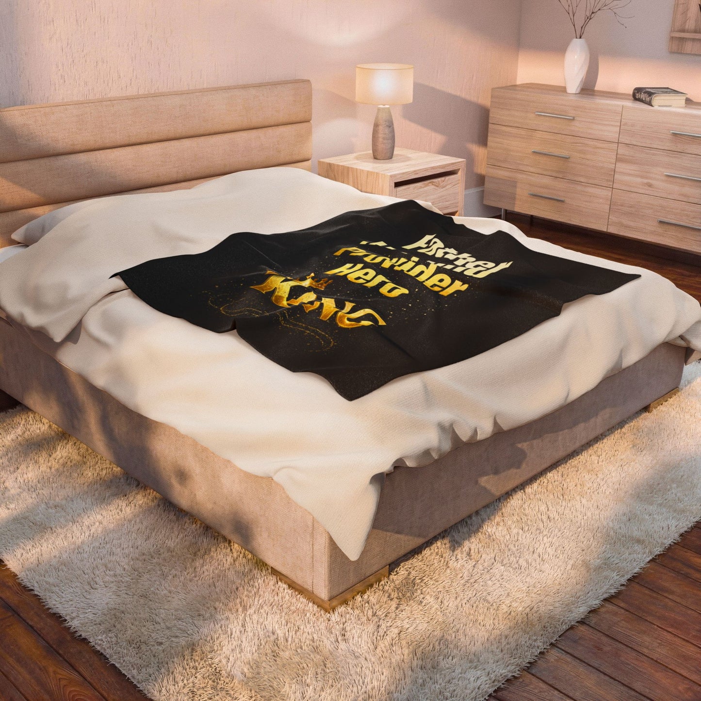"Father Husband Provider Hero King" Velveteen Blanket (Black) Gift for Dad