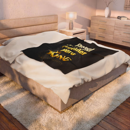 "Father Husband Provider Hero King" Velveteen Blanket (Black) Gift for Dad