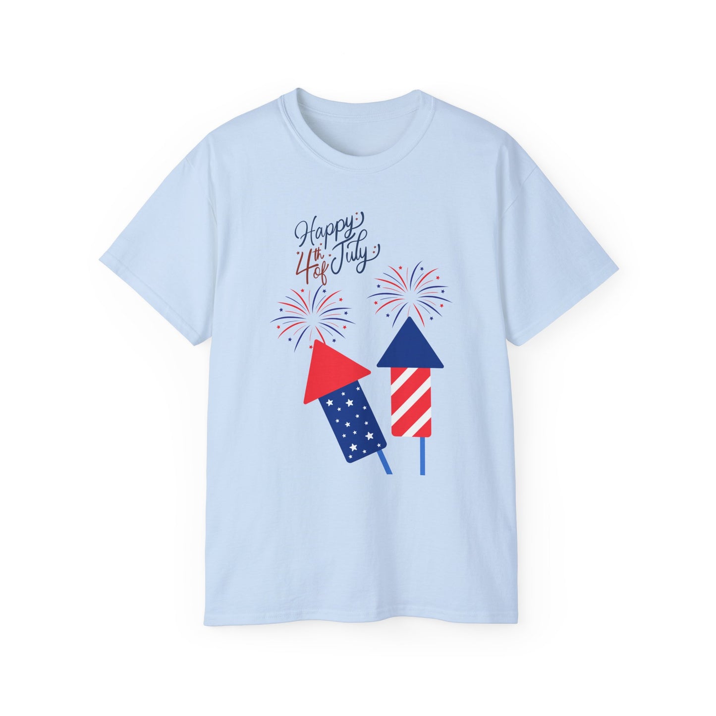 Fourth of July Fireworks Tee — "Happy 4th July" Patriotic Rocket T-Shirt