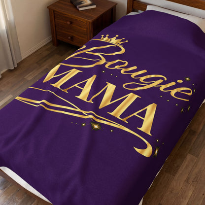 Bougie Mama Velveteen Plush Blanket (Purple) — Gold Crown Cozy Throw for Moms