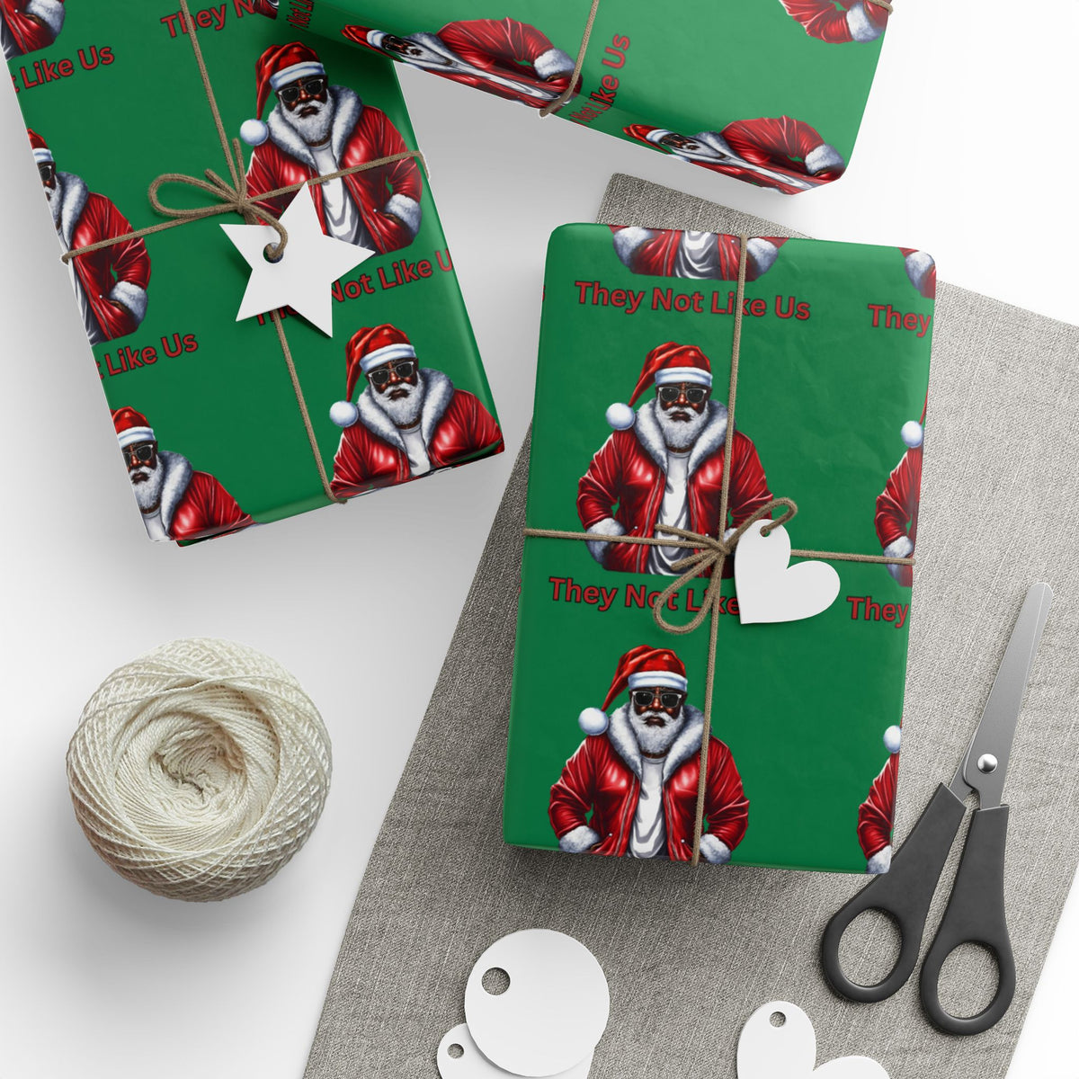 They Not Like Us (Green) Wrapping Paper, Christmas Gift Wrap, Santa Design for Gifts, Eco-Friendly, Holiday Decor, Stocking Stuffers