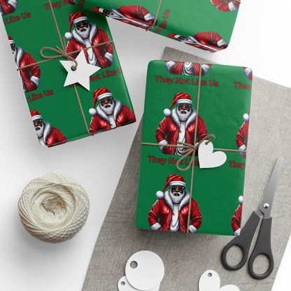 They Not Like Us (Green) Wrapping Paper, Christmas Gift Wrap, Santa Design for Gifts, Eco-Friendly, Holiday Decor, Stocking Stuffers