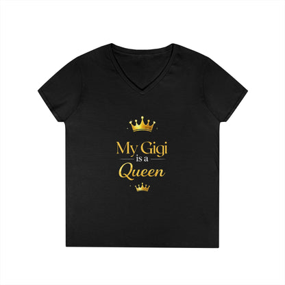 My Gigi Is a Queen V-Neck Tee (Purple)— Granddaughter Gift, Gigi Queen Shirt