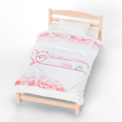 “Will You Marry Me” Romantic Proposal Velveteen Plush Blanket 1