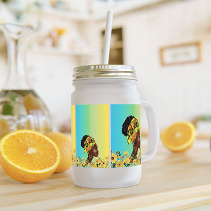 Queen Sunflower Mason Jar with Straw