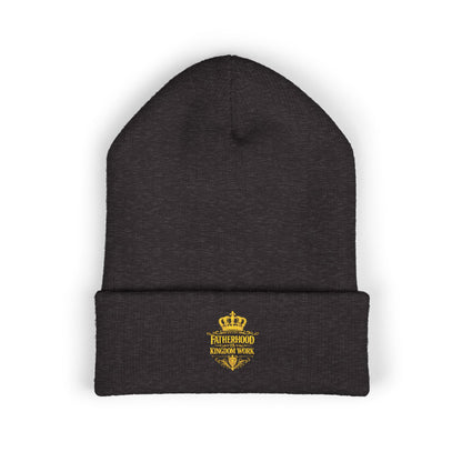 Embroidered Gold Crown Cuffed Beanie — Classic Knit Winter Hat