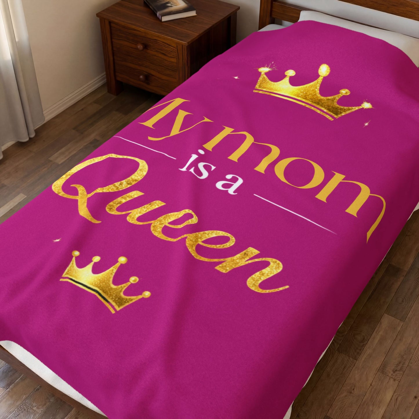 My Mom Is a Queen Plush Blanket — Velveteen Mother's Day Throw (Heliconia)