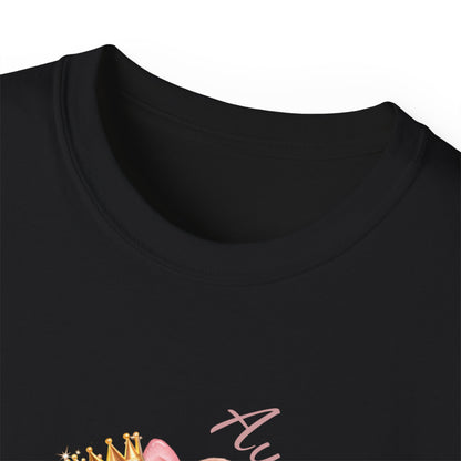 “Auntie Is a Queen” Cotton Tee — Cute Pink Crowned Bear Gift