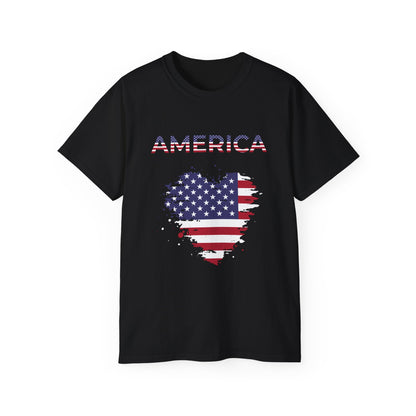 America Flag Heart T-Shirt — Patriotic 4th of July Tee