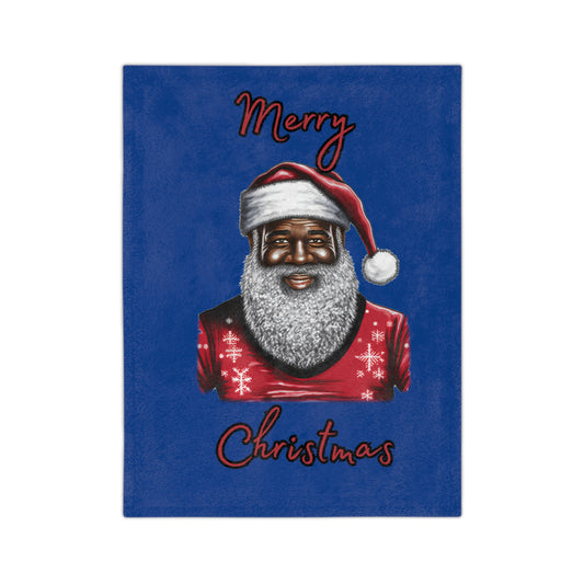 Black Santa-Velveteen Microfiber Blanket (Dk Blue)