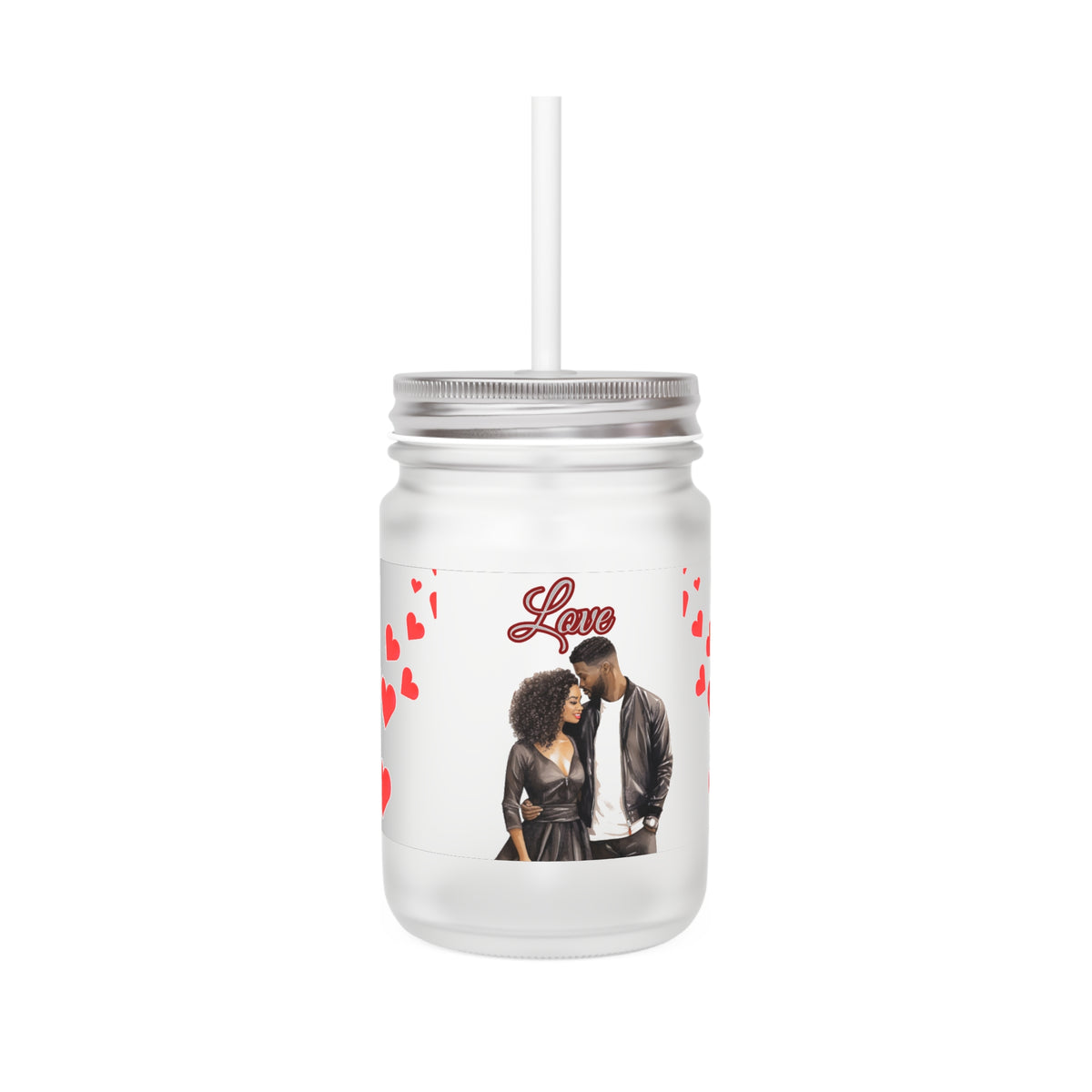 Love-Themed Mason Jar with Straw - Perfect for Gifts and Celebrations