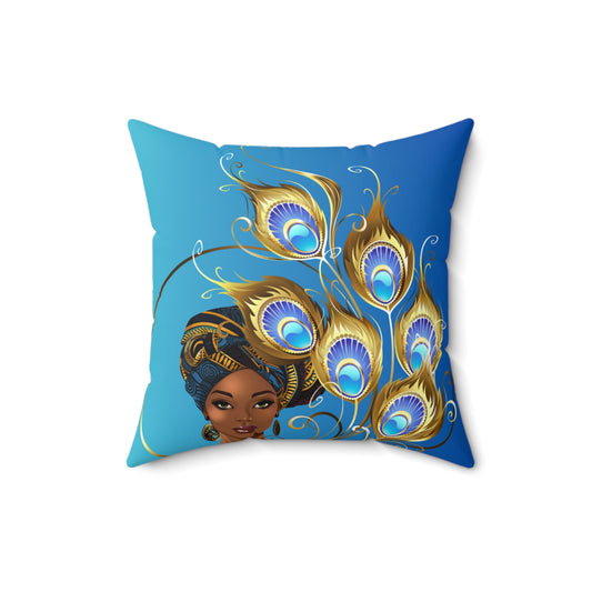 Peacock-Spun Polyester Square Pillow