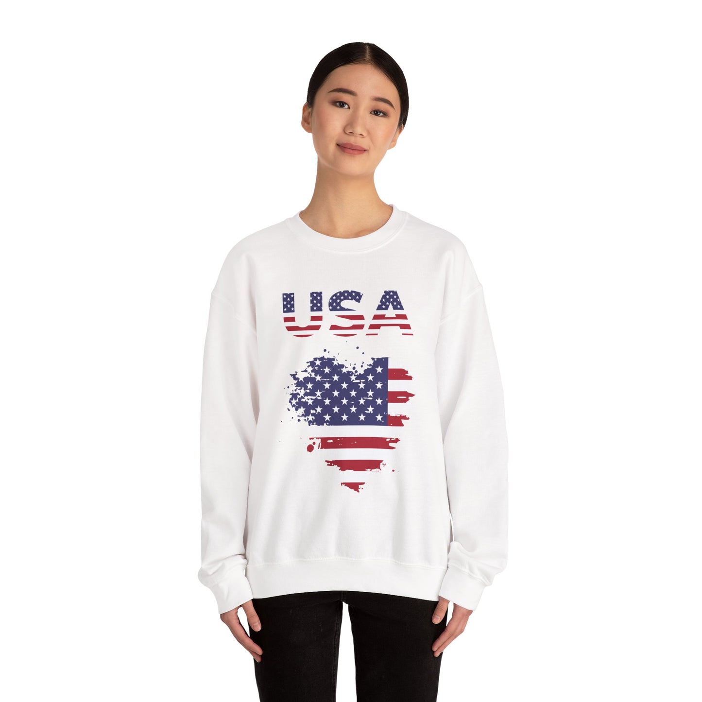 USA Flag Heart Crewneck Sweatshirt — Patriotic American Graphic Pullover