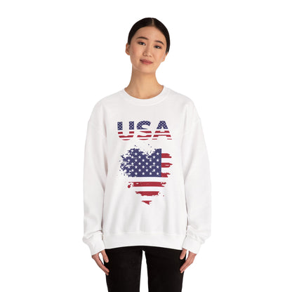 USA Flag Heart Crewneck Sweatshirt — Patriotic American Graphic Pullover