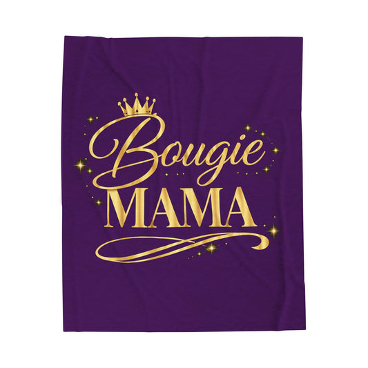 Bougie Mama Velveteen Plush Blanket (Purple) — Gold Crown Cozy Throw for Moms