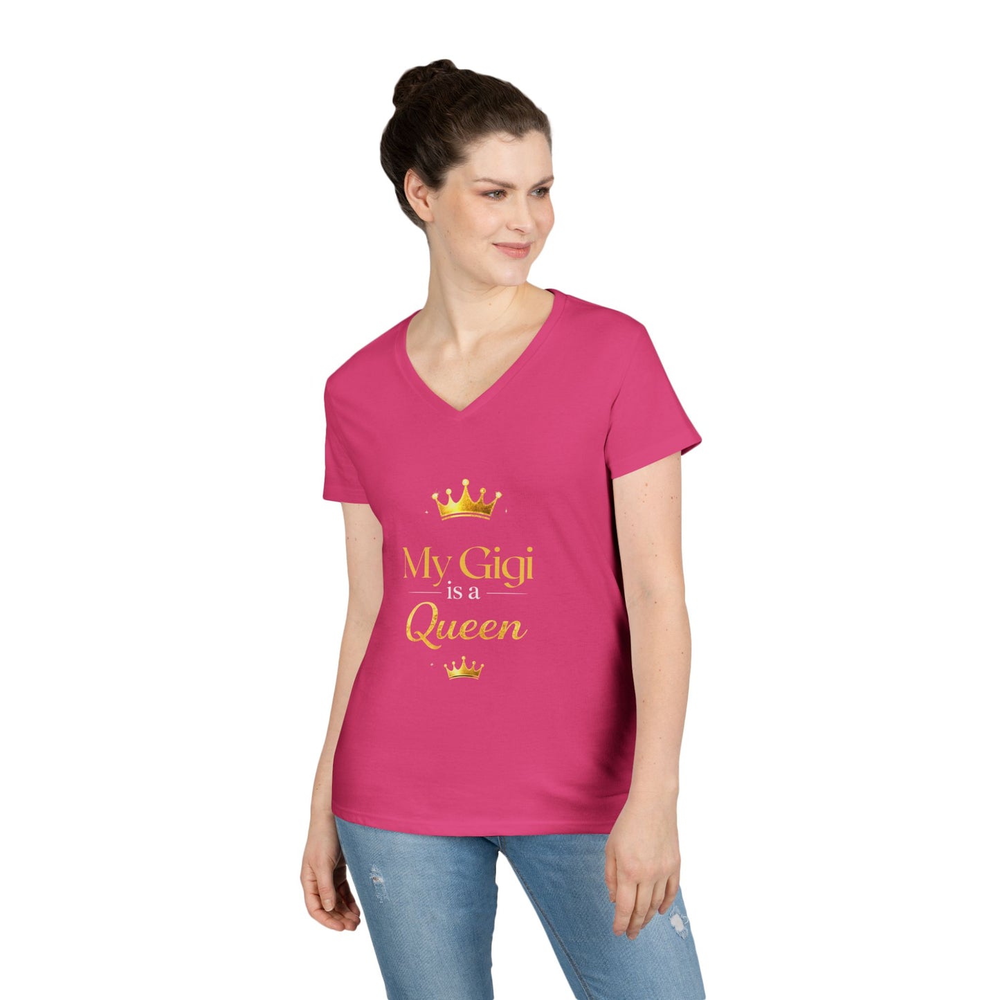 My Gigi Is a Queen V-Neck Tee (Purple)— Granddaughter Gift, Gigi Queen Shirt