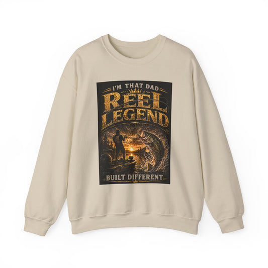 "I'm That Dad, Reel Legend" Built Different Crewneck-Fishing Sweatshirt