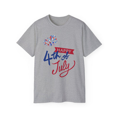 4th of July Graphic Tee - "Happy 4th of July" Fireworks Patriotic T-Shirt