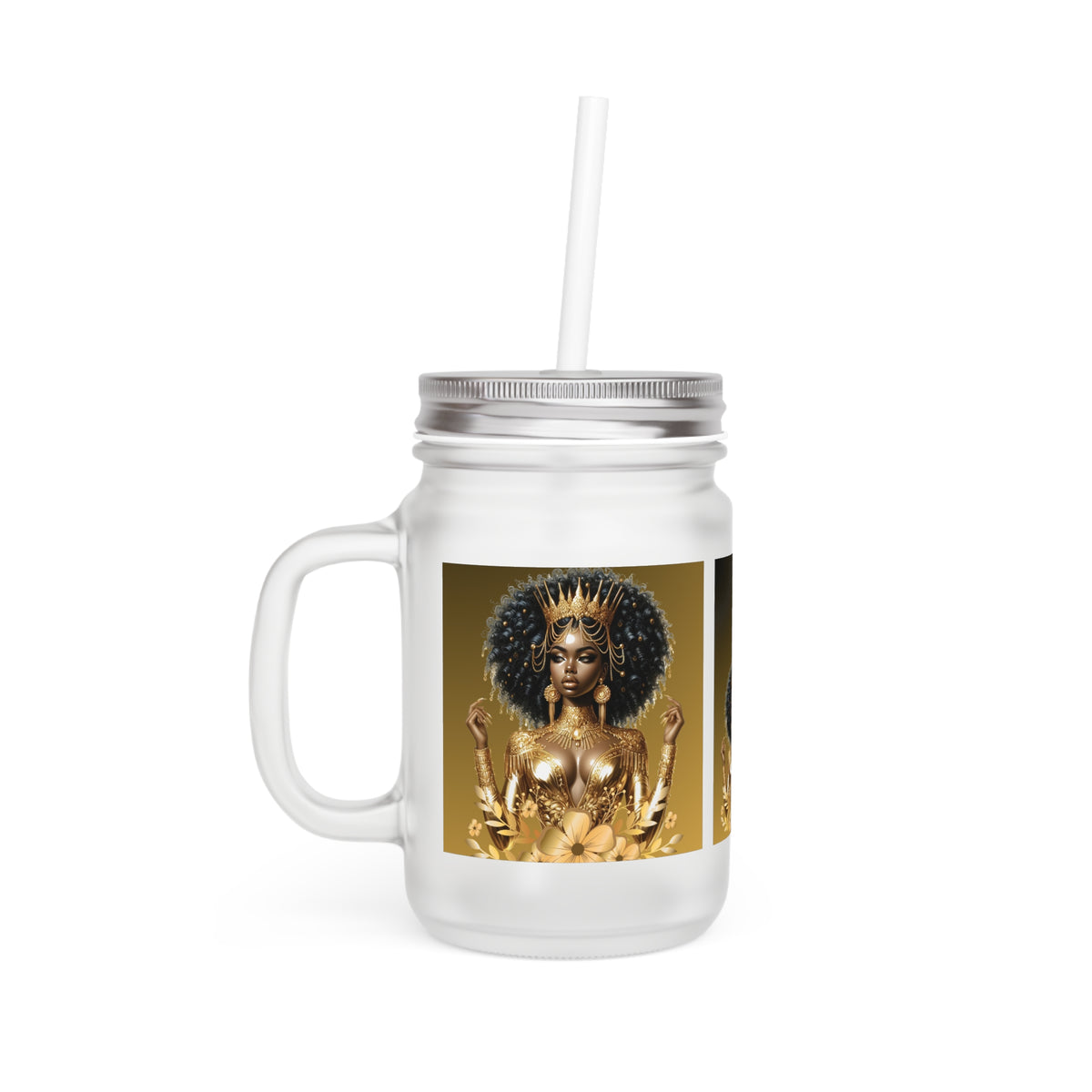 Golden Goddess Mason Jar with Straw