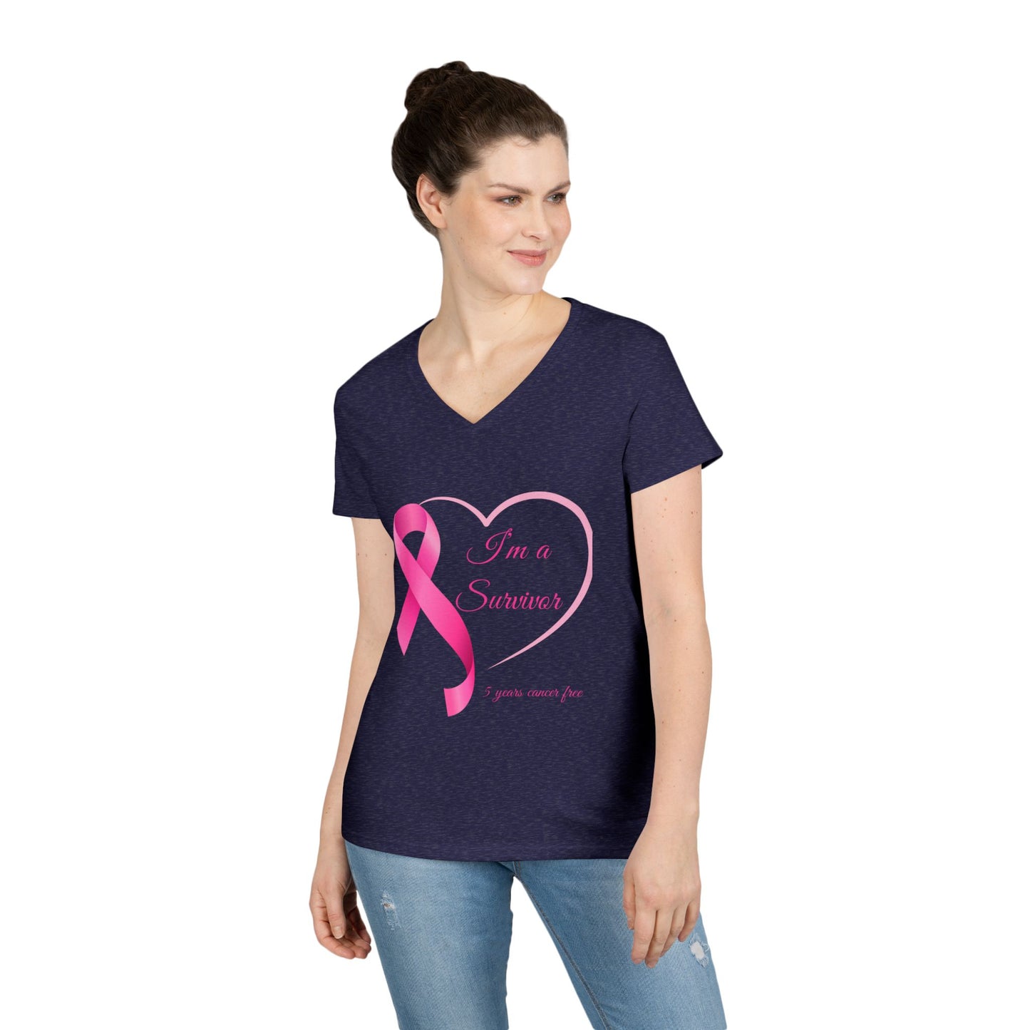 Breast Cancer Awareness V-Neck T-Shirt, Survivor Gift, Supportive Tee, Gift for Her, Awareness Month Apparel