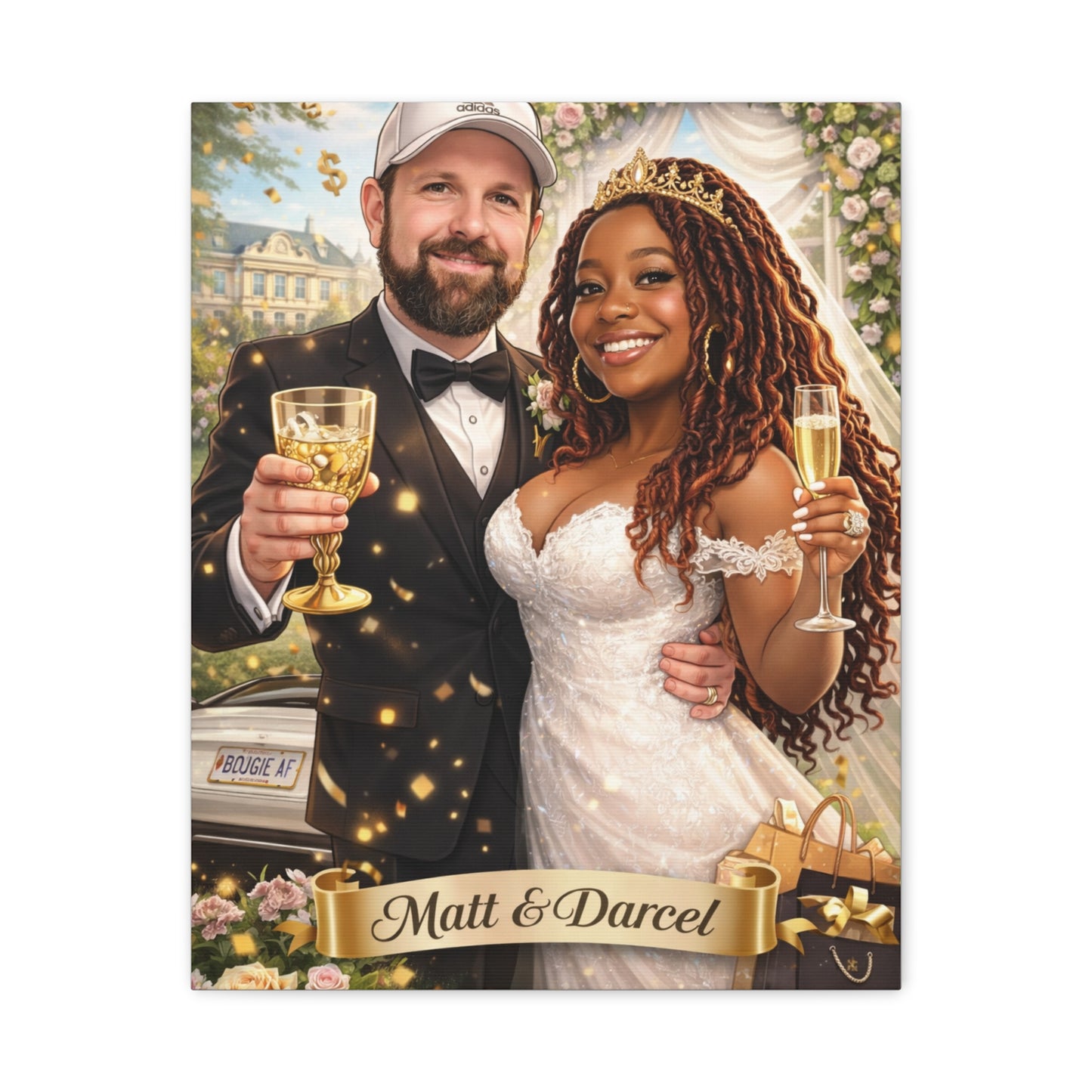 Wedding Couple Portrait Canvas — Personalized 'Matt & Darcel' Stretched Matte Print