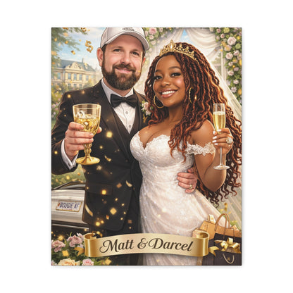 Wedding Couple Portrait Canvas — Personalized 'Matt & Darcel' Stretched Matte Print