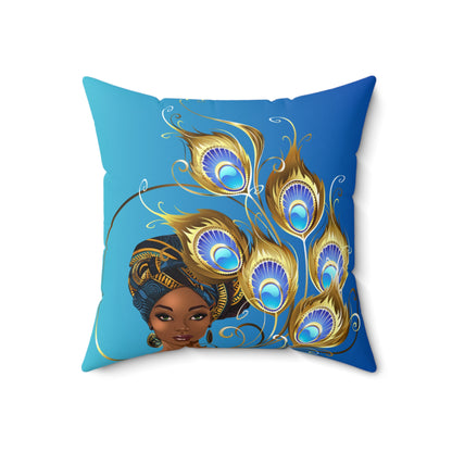 Peacock-Spun Polyester Square Pillow