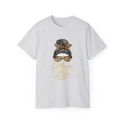 Mom Life Tee — Leopard Bun Graphic Cotton T‑Shirt