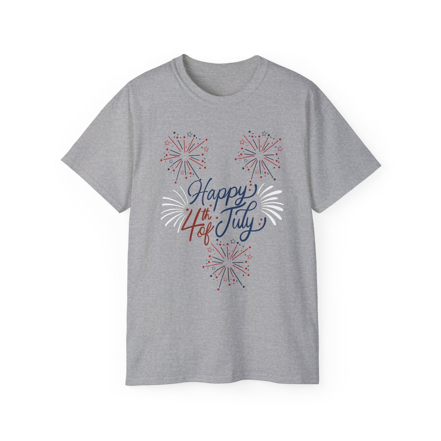4th of July Fireworks Tee - "Happy 4th of July" Patriotic Cotton Shirt