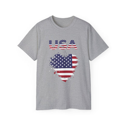 USA Flag Heart T‑Shirt — Patriotic Fourth of July Tee
